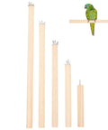 Premium Natural Wood Bird Perch Stand Set For Parakeets And Cockatiels, five assorted wooden rods of various lengths.