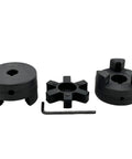 Flexible Three Piece Ljaw Coupling Set With Rubber Spider For Log Wood Splitter Bore From One Half Inch To Three Quarter Inch HT250 Cast Iron Construction Built Tough Heavy Duty Multi Flex L090 With Keyways And Dual Set Screws, three-piece coupling kit