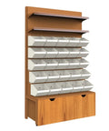 7 Tier Adjustable Metal Wire Shelving Rack With Wood Shelves Heavy Duty Garage Storage Beast 75.6 Inch Tall with white bins and wooden base.