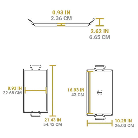 Dimensions of Seasoned Carbon Steel Griddle With Dual-Handle Flat Top For Stovetop, Oven, And Grill, Lightweight And Fast-Heating Pan