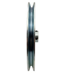 Side view of 10 Inch Single Groove V Belt Pulley Three Quarter Inch Bore Carbon Steel Zinc Plated Motor Drive Pulley For A B 5L 4L V Belts