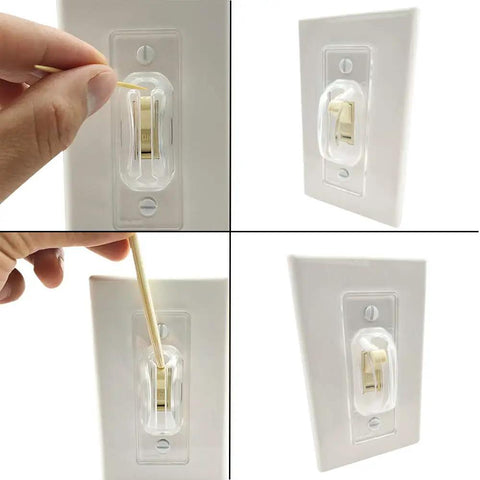 Clear Light Switch Guard 6 Pack Childproof Toggle Switch Cover To Prevent Accidental On Off Fits Standard Switches Easy Install Keeps Home Lights And Circuits Safe image showing installation and clear toggle guard on white switch