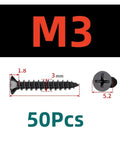Premium Heavy Duty Black Carbon Steel Phillips Wood Screws Self Tapping Countersunk Fasteners Pro Grade Hardware Kit M3 X 6 Millimeter Fifty Pieces image showing M3 screw details.
