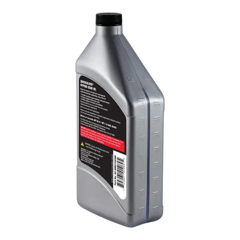 80W-90 Motorcycle Hypoid Gear Oil Quart for Shaft Drive Transmissions, heavy-duty lubricant bottle side view with label