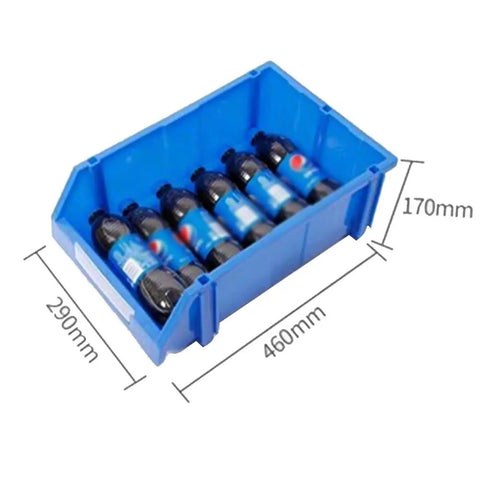 Heavy Duty Parts Rack With 48 Compartments Blue Floor Standing Tool Organizer For Garage Modular Bin Setup with bottles.