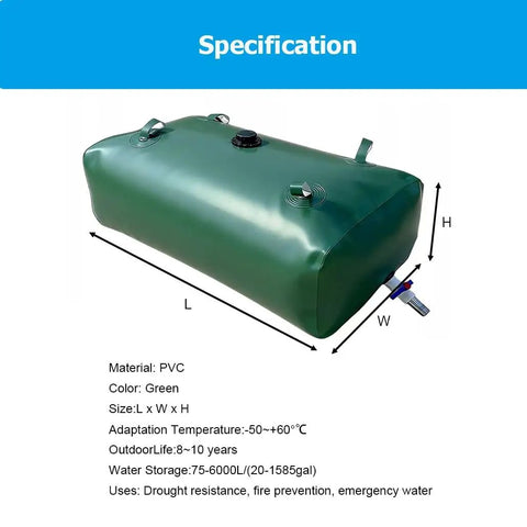 Foldable Portable Water Storage Bladder Tank 946L 250 Gallon Large Capacity green PVC tank with size specifications