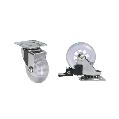 Pack Of 4 3 Inch PU Transparent Crystal Wheel Casters With Brakes For Furniture And Cabinets, swivel rollers with brake mechanism