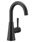 Ronan Matte Black One Handle Bathroom Sink Faucet With Single Hole Design Optional Deck Plate And Spring Loaded Drain Assembly Modern Sleek Style For Contemporary Bathrooms.
