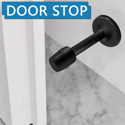 Stainless Steel Door Stopper 2 Pack With Handy Protective Buffer For Home Office And Store Use No Fuss Wall Guard in black finish