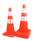 28 Inch Traffic Cones Set Of 12 Jobsite Ready High Visibility Plastic Road Cones PVC Safety Parking Cones For Traffic Construction Hazards Fluorescent Orange With 4 Inch And 6 Inch Reflective Strips Collar, two shown stacked