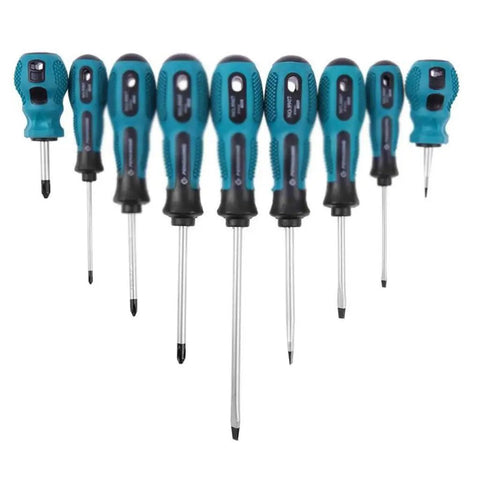 Top 9 Pcs Screwdriver Set With Magnetic Multi Bit Tools For Home Repair And Handy Duties Featuring Ergonomic Plastic Handles Made From Chrome Vanadium Steel For Long Lasting Use Without Feeling Tired. 9-piece magnetic screwdriver set with blue ergonomic handles