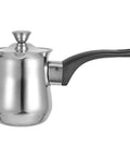 Side view of 6 Ounce Turkish Coffee Pot With Lid Stainless Steel Saucepan Coffee Maker Mini Butter Melter for Stovetop