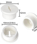 Silicone Cable Grommet Set, 12 Pcs 3/4 Inch Hole Covers shown with dimensions in white silicone