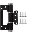 Black automatic door closing hinge with quiet hydraulic buffer, aluminum hardware, and screws, modern universal door hinge.