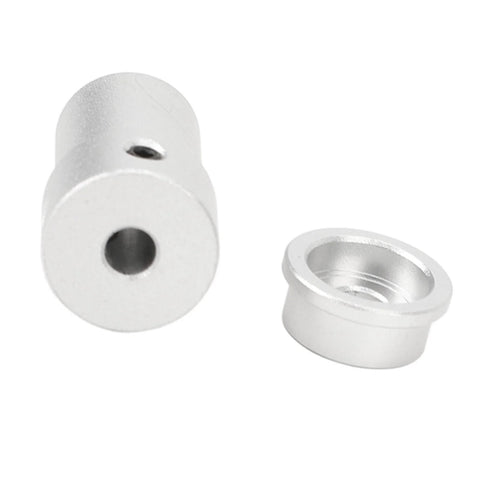 Two silver aluminum 4mm motor shaft couplings with hubs for DC motors and robot mechanisms