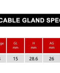 Cable gland specification chart for Three Quarter Inch NPT Cable Glands Nylon PA66 IP68 Waterproof with 13-18 mm range.