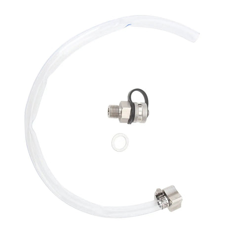 Quick Twist Oil Drain Valve With Hose Stainless Steel Makes Changing Engine Oil A Total Slam Dunk By Keeping Hands Clean And Mess Free With Leak Proof Sealing System That Stops Drips Dead In Their Tracks So You Can Work Smarter Not Harder., stainless steel oil drain valve with clear hose and gasket