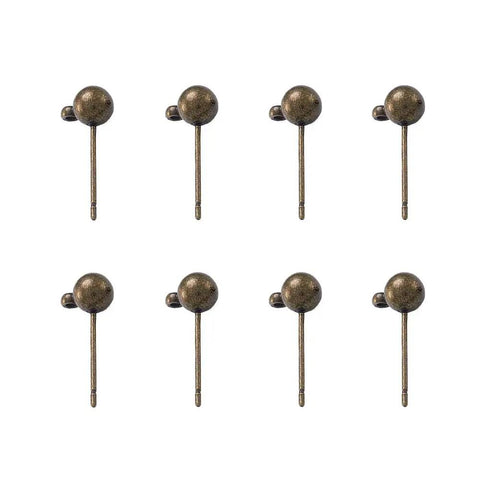 Antique Bronze Round Ball Post Stud Earrings Kit, 100 Pcs Brass Ear Pins With 1mm Loop For Jewelry Making, Vintage Style DIY Jewelry Supplies, 14.5mm Length, 12mm Width, 1.2mm Hole, shown in eight brass studs