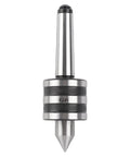 MT3 lathe center front view with knurled collar and conical tip