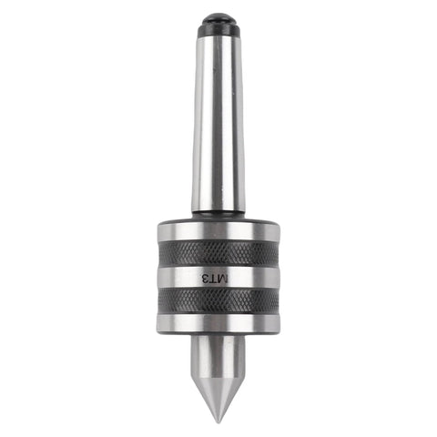 MT3 lathe center front view with knurled collar and conical tip