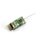 Ultra Tiny 2.4GHz DSM2 Micro Receiver for JR and Spektrum Transmitters with four channels, shown with pins and circuit board.