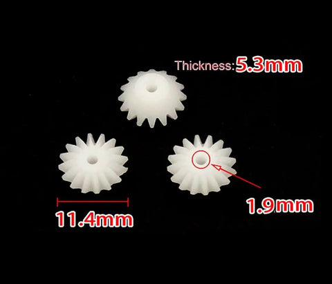 Dope Ten Piece Bevel Gear Set 0.5 Module 16 Teeth 1.9mm Bore 2mm Tight Fit Plastic S162A Bevel Gears showing size measurements