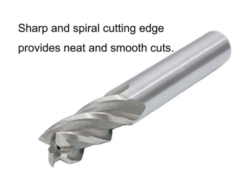 1/4-inch HSS spiral end mill with 4 flutes and 1/4-inch shank, close-up view