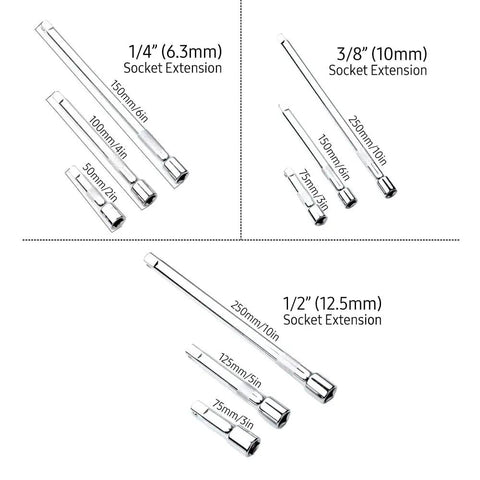Ultimate 16-Inch Chrome Socket Extension Kit With 4 Adapters And 3 Universal Joints For 1/4 3/8 And 1/2 Inch Drive Auto Garage Repair Projects That Hit The Spot, chrome socket extension bars