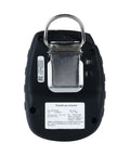 ATO Ammonia gas monitor NH3 single gas detector, black handheld unit with metal belt clip and hanging ring (back view)