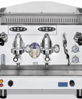 Front view of 2 Group Volumetric Espresso Machine Gold Finish With 4 Cup Dosing Keypad, Dual Pivoting Steam Wands, Hot Water Tap