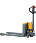 Electric pallet jack truck with Apollo 24V 20Ah Lithium Ion Battery A-1037, lightweight design for warehouse operations.