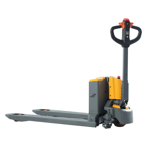 Electric pallet jack truck with Apollo 24V 20Ah Lithium Ion Battery A-1037, lightweight design for warehouse operations.