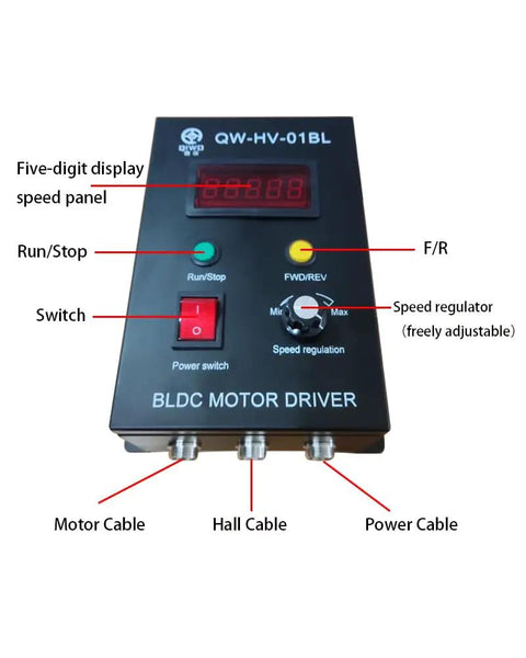 BLDC motor driver unit with dial controls for Beefy 450W 110V DC Square BLDC Motor with Hall Sensor 80mm Flange and cables
