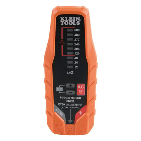 Front view of ET60 Voltage Tester For AC And DC Voltage No Batteries Needed Wide 12 To 600 Volt Range with orange casing.