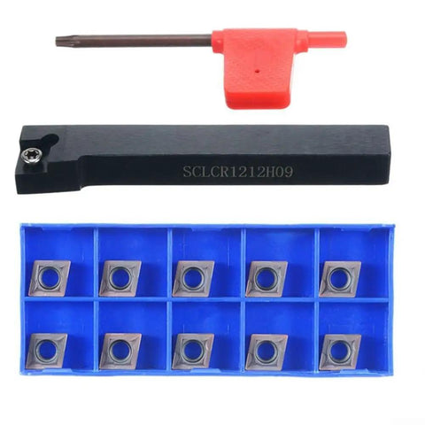 Heavy Duty Lathe Tool Holder SCLCR1212H09 With Ten CCMT09T304 Carbide Inserts Wrench Included on white background