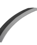 Close-up of serrated steel blades from Serrated Garden Sickle With Wooden Handle For Easy Weeding And Harvesting In Small Gardens