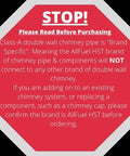 STOP notification on purchasing Class-A double wall chimney pipe; emphasizes brand specificity for AllFuel HST.