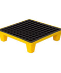 Spill Containment Pallet Tray For Oil Drums And Liquids, Built Tough Plastic Deck With Leak Proof platform, yellow and black design