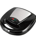 Hot 3 In 1 Electric Breakfast Maker With Non Stick Plates, compact black design with stainless steel front and LED indicator.