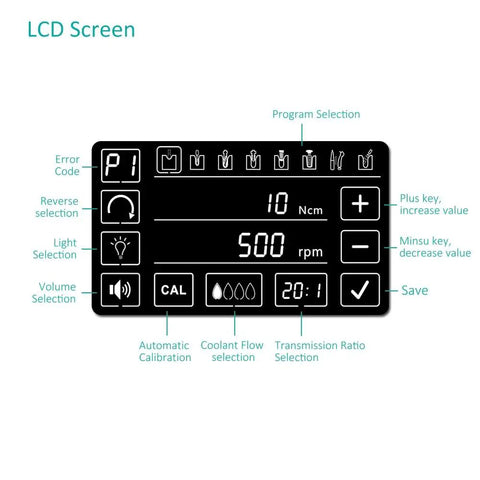 Sick Dental Implant Motor Rotary Handpiece Kit With Huge Touchscreen LCD screen displaying settings and options for precise control.