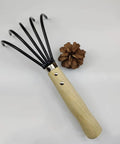 Japanese Ninja Claw Rake And Cultivator 5 Prong Garden Tool With Wood Handle, Tough Japanese Steel on white background