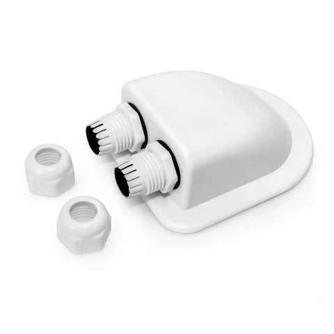 IP68 Waterproof ABS Solar Cable Entry Gland Dual Cable Entry Housing for RV Caravan and Marine Panels in white, showing two cable ports.