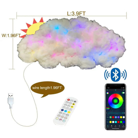 Epic 1.2m Cloud Rain Lightning Light Kit with USB power, app control, wall mount; featuring color-changing felt cotton cloud.