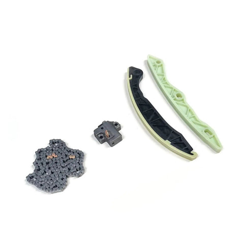 Get Your Ride Running Smooth With This Premium Timing Chain Kit Set Of 4 Perfect For Mitsubishi Lancer Evolution X Models Featuring The Powerful 4B11T Engine Built From High Strength Alloy To Last Longer Than OEM Parts. timing chain kit set of 4 with guides and tensioner on white background