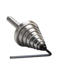 Seven Piece Top Mounted Bearing Replacement Kit for Rabbeting Router Bits with Ball Bearing Guides, metal assembly.