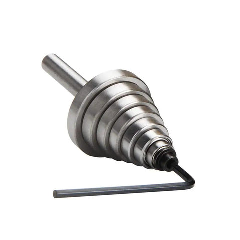 Seven Piece Top Mounted Bearing Replacement Kit for Rabbeting Router Bits with Ball Bearing Guides, metal assembly.