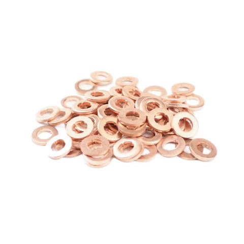 Flat Copper Washers Set 50 Pieces 7 By 15mm For Diesel Engines Must Have DIY Repair Kit With Pump Maintenance Tools And Replacement Parts For Quick Pro Grade Sealing, pile of copper washers