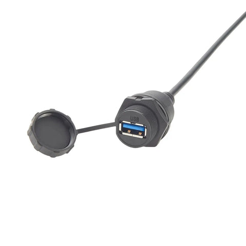 Rugged Beefy Industrial USB 3.0 A Female To M12 B Code 5 Pin Bulkhead Panel Mount Cable IP67 Waterproof With Cap