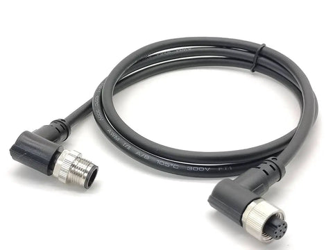 8 Pin M12 Right Angle Connector Cable With A Coding 1 Meter Length AWG22 M12 Male To Female, ideal for industrial applications.