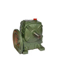 Compact 60 Series Worm Gear Reducer Box Crafted For Heavy Industry Use Featuring A Rock Solid Steel Build And Multiple Speed Ratios From Ten To Sixty One With Easy Mount Design That Gives You Smooth Power Transfer And Shop Grade Durability Down To The, steel gear reducer box with green finish, side view, compact design.